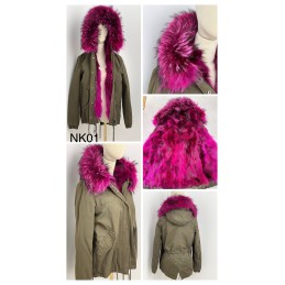 Real Fur Pink Short Hooded...